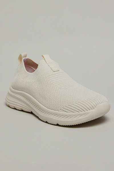 R&B Girls Beige Textured Knitted Slip On Shoes