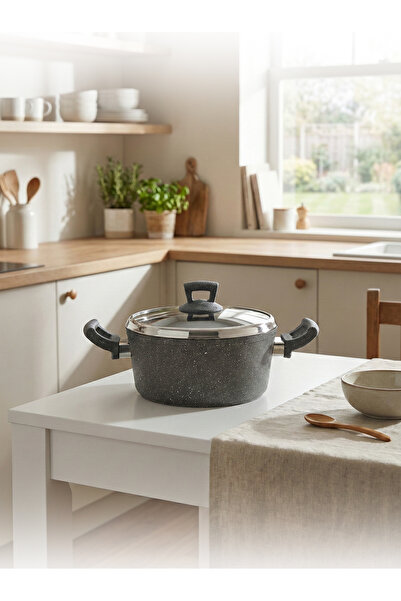 Hascevher Germanitium 24X11 cm Granite Pot with Metal Lid