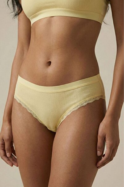 Manken Skin-Colored Luxurious Cotton Stretchy Ribbed Knit Lace Detail Women's...