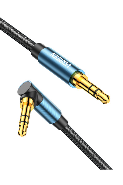 Ugreen 90 Derece L Tipi 3.5 mm Aux Ses Kablosu Mavi 1.5 Metre, 60180