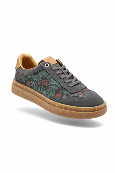 Kadın Hakiki Süet Deri Motif Detaylı Füme Gri Sneaker Spor Ayakkabı