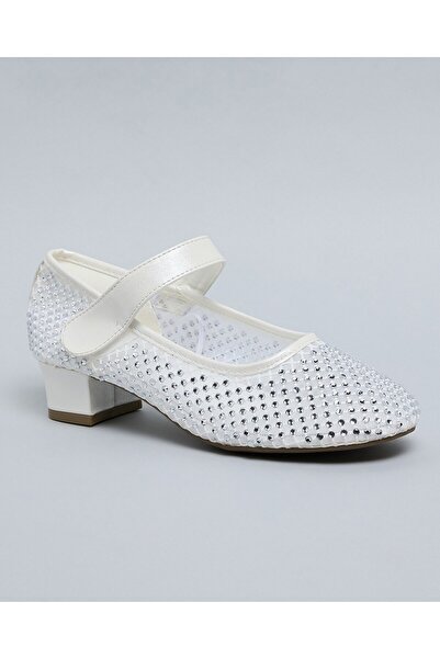 R&B Girls White Embellished Low Heel Mary Jane Shoes