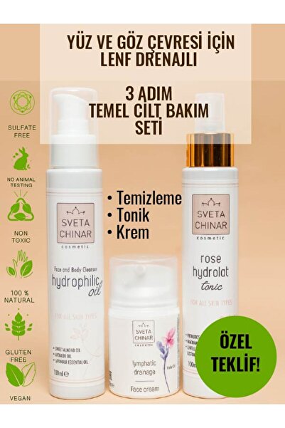 SvetaChinar Yüz ve Göz Çevresi İçin Lenf Drenajı 3’lü Cilt Bakım TEMEL SETİ, ...