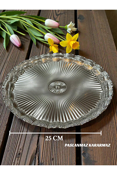 İnterlife Round Silver Stainless Steel Tarnish Resistant Metal Tray |   Coffe...
