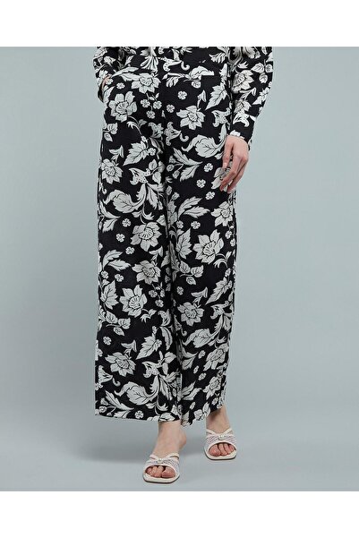 R&B Patterned Wide Leg Pants with Elastic Waist