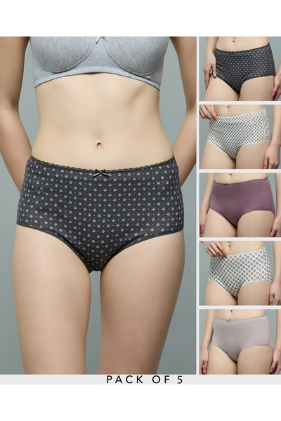 R&B Women Mauve 5 Pack Printed Full Briefs
