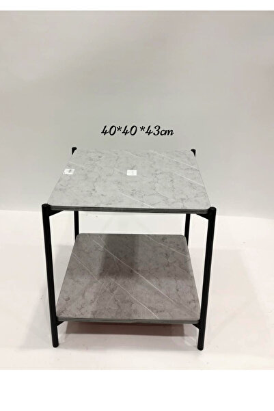 TrentonGCC Modern 2-Tier Marble Side Table 40×40×43 cm with Black Metal Frame...