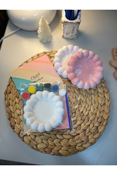 obelleatelier Boyanabilir Dekoratif Tabak Seti – 7 Renk Boya + Fırça Dahil, K...