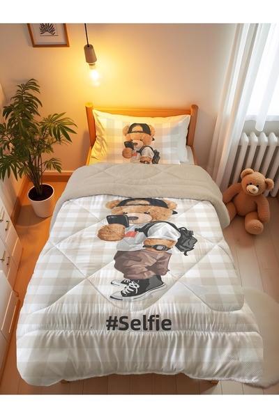 Evmila Σετ ύπνου για παιδιά μονόκλινο με μοτίβο Teddy Bear Selfie 160x220 εκ....