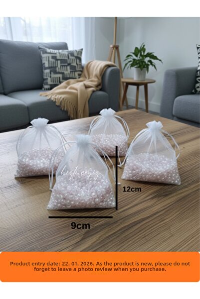 Hızlı Çeyiz White Organza Transparent Tulle Pouch, 4 Pieces Size 9X12Cm Henna...
