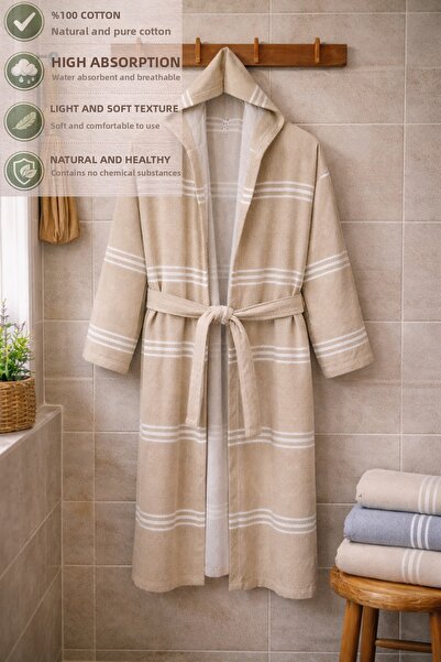 CESSTORE Ces Store 100% Cotton Unisex Peshtemal Bathrobe, Soft Textured, Quic...