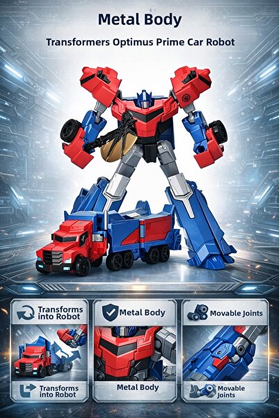 TRENDZONE لعبة سيارة ترانسفورمرز أوبتيموس برايم تتحول إلى روبوت بهيكل معدني 2...