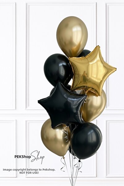 PEKSHOP Black Gold Star Foil Balloon Balloon Bundle Set234