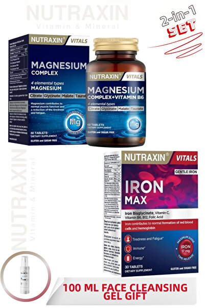 Nutraxin Magnesium Complex+Vitamin B6 60 Tablets+Iron Max 30 Tablets+ 100 ml ...
