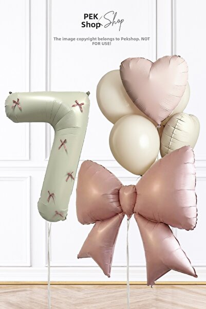 PEKSHOP Pink Bow Ribbon Decorated Age Balloon Theme Birthday Balloon Set