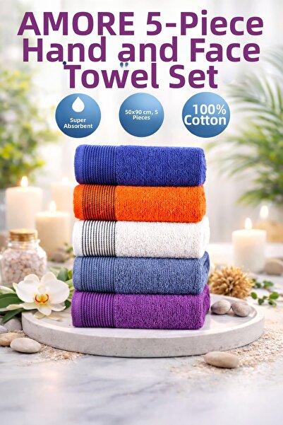 BAMİROSE 50 × 90 سم طقم مناشف لليدين والوجه من 5 قطع AMORE
