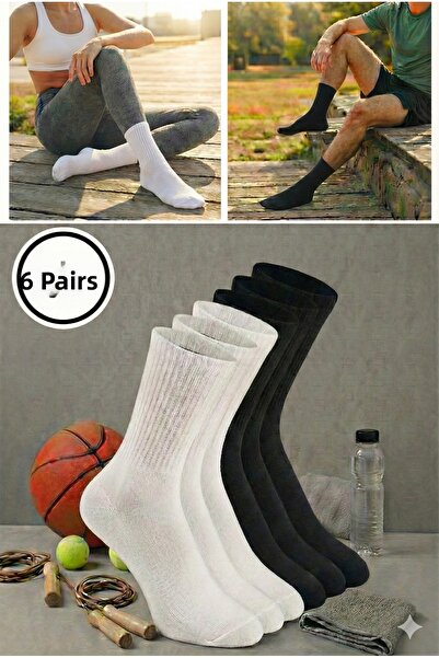 Üstünel çorap 6 Pack Black and White Mixed Assortment Plain Cotton College
