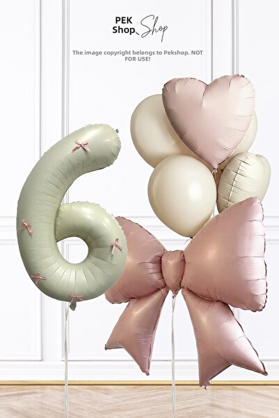 PEKSHOP Pink Bow Ribbon Decorated Age Balloon Theme Birthday Balloon Set