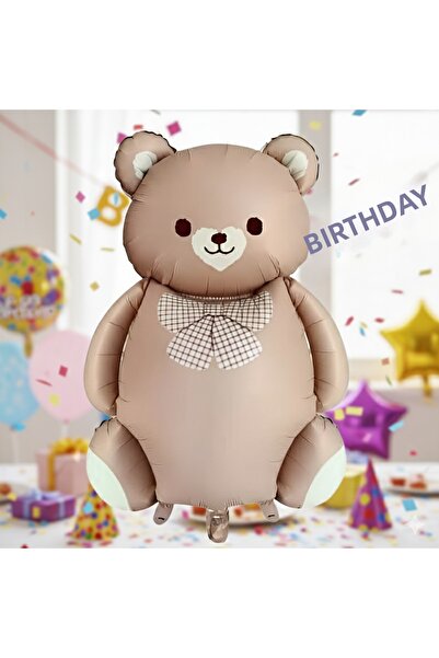 DODOMAR 56.5X90 cm Teddy Bear Caramel Foil Balloon with Bow Tie - Birthday Pa...