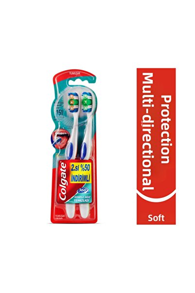 Colgate 360 فرشاة أسنان ناعمة كاملة لتنظيف الفم 1+1