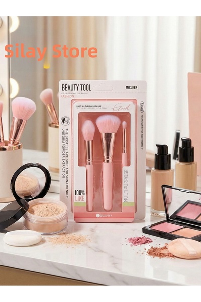 Silay mağaza Professional 3-Piece Makeup Brush Set – Foundation, Powder, Blus...