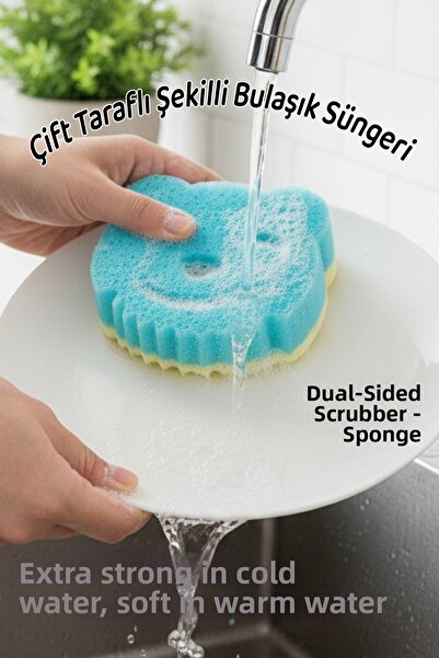 Ezupack Blue Double-Sided Shaped Dish Sponge with Special Texture, Durable Ki...