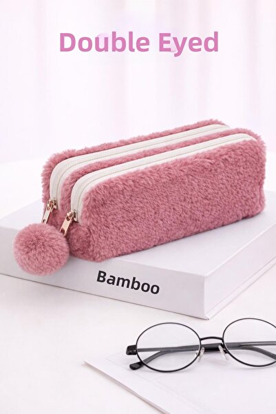 Bambus Home Plush Double Compartment Multi-Purpose Organizer Pencil Holder wi...