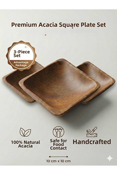 LOVYCO Acacia Wood Square Snack and Presentation Bowl Set - 3 Pieces - 10X10 cm