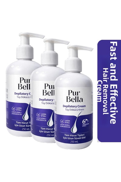 PUR BELLA كريم إزالة الشعر 3 عبوات 250 مل - مع الألوفيرا وفيتامين E، سريع الم...