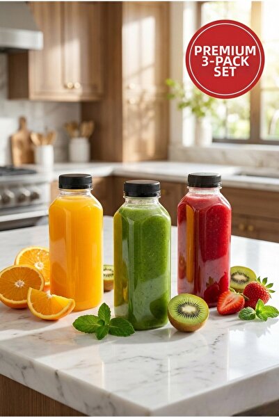 Open Home Concept Set of 3 300ml Square Pet Bottles |   Transparent Plastic L...