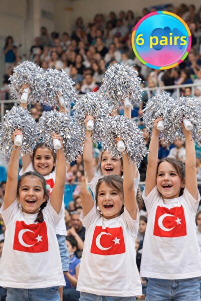 TOYFEST Ponpon Metallic Shiny Silver Cheerleading Pompoms with Sticks Durable...