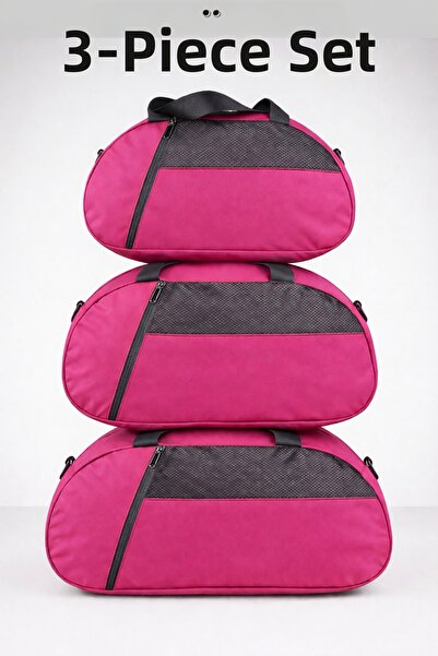 KAFF Pink Set of 3 D Suitcase Hand Travel Sports Bag with Front Pocket and Ad...