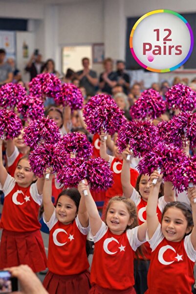 TOYFEST Ponpon Metallic Shiny Fuchsia Purple Cheerleading Pompoms with Sticks...