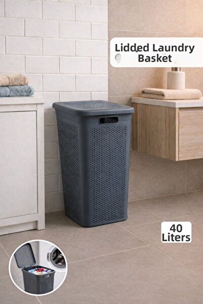 Funny Life Καλάθι βρώμικων ρούχων 40 λίτρων - Με καπάκι - Διάτρητο - Λεπτό κα...