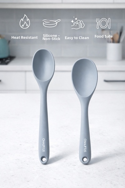 Single Set of 2 Hard-Tipped Heat-Resistant Deep Rice Cooking Spoons, Fireproof