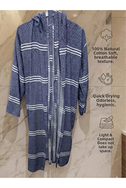 TECHTACT 100% Natural Cotton, Unisex Hooded Peshtemal Bathrobe, Quick-Drying,...