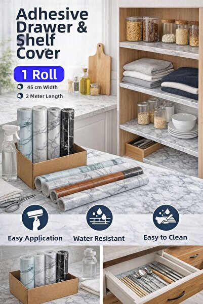 VENON 1 لفة 2 متر × 45 سم ❤️ بلاط رخامي مقاوم للماء لأرضيات المطبخ والحمام مع...