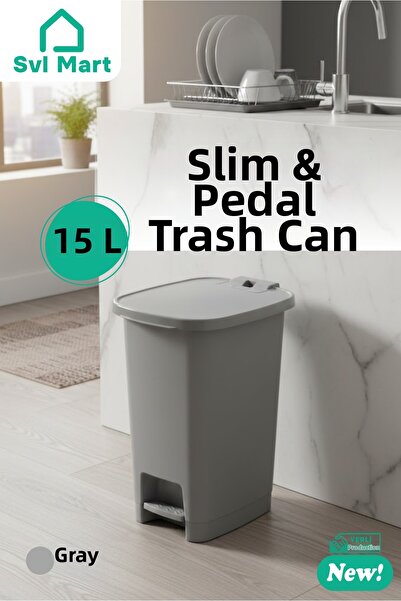 SVL MART 15 Liter Slim & Pedal-Operated Plastic Trash Can Garbage Bin System ...
