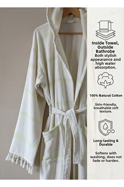 TECHTACT 100% Cotton Towel Peshtemal Hooded Bathrobe, Highly Absorbent, Unise...