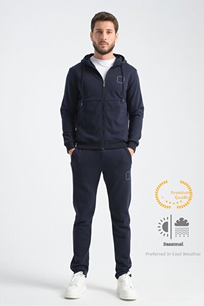 Shooter Sportswear Navy Blue Men's Tracksuit Set Seasonal Luxe Quality Cotton