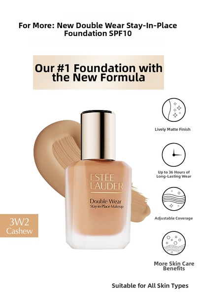 Estee Lauder Фон дьо тен Двоен ефект Дълготраен матов SPF 10, 30 мл, 3W2 CASHEW