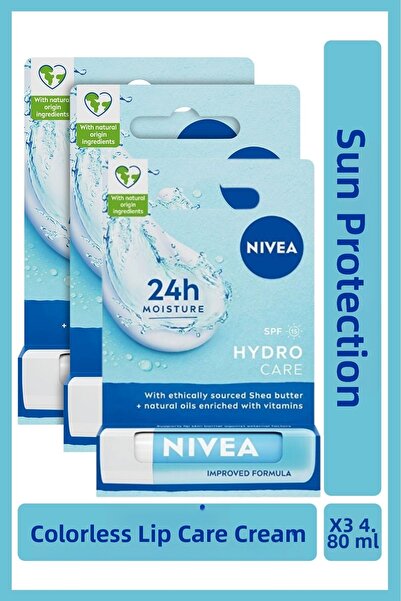 NIVEA Colorless Lip Care Cream Hydro Care 4.8Gr, 24 Hour Moisturizer, Spf15 S...