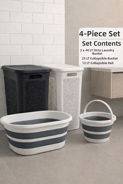 Funny Life Σετ 4 τεμαχίων - 2 καλάθια βρώμικων ρούχων 40 LT, 25 LT πτυσσόμενο...