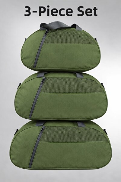 KAFF Khaki 3-Piece Set D Suitcase with Front Pocket, Adjustable Shoulder Stra...