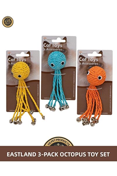 Eastland مجموعة من ثلاث قطع لعبة القطط على شكل أخطبوط مع خشخيشة مقاس 12.5 سم