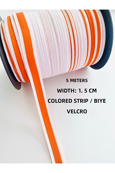 seyranat 5 Meters Width 1.5 cm White with Orange in the Middle, Narrow Webbin...