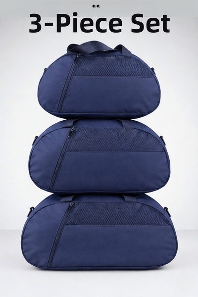 KAFF مجموعة من 3 حقائب سفر باللون الأزرق الداكن مع جيب أمامي وحزام كتف قابل ل...