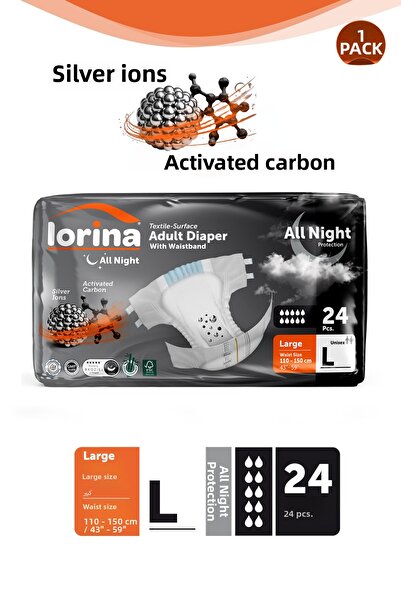 LORİNA حفاضات المرضى المدعمة بالكربون النشط وأيونات الفضة مع حزام خصر، حجم كب...