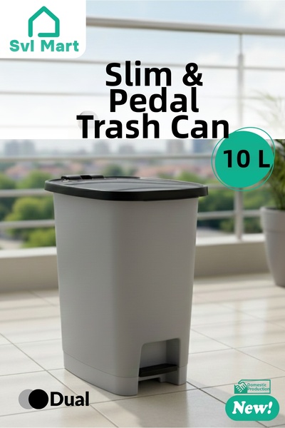 SVL MART 10 Liter Slim & Pedal-Operated Plastic Trash Can Garbage Bin System ...