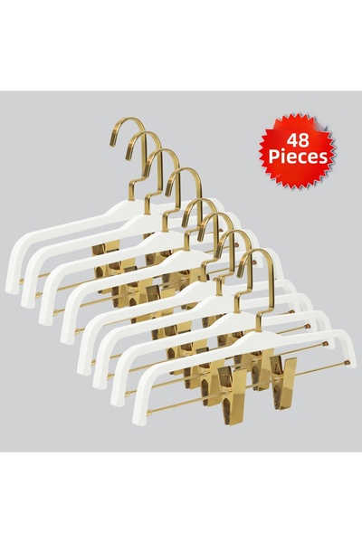 NYN Wooden 8178 (Gold Hooked Lama) Latched Skirt and Trouser Hangers 48 Pieces